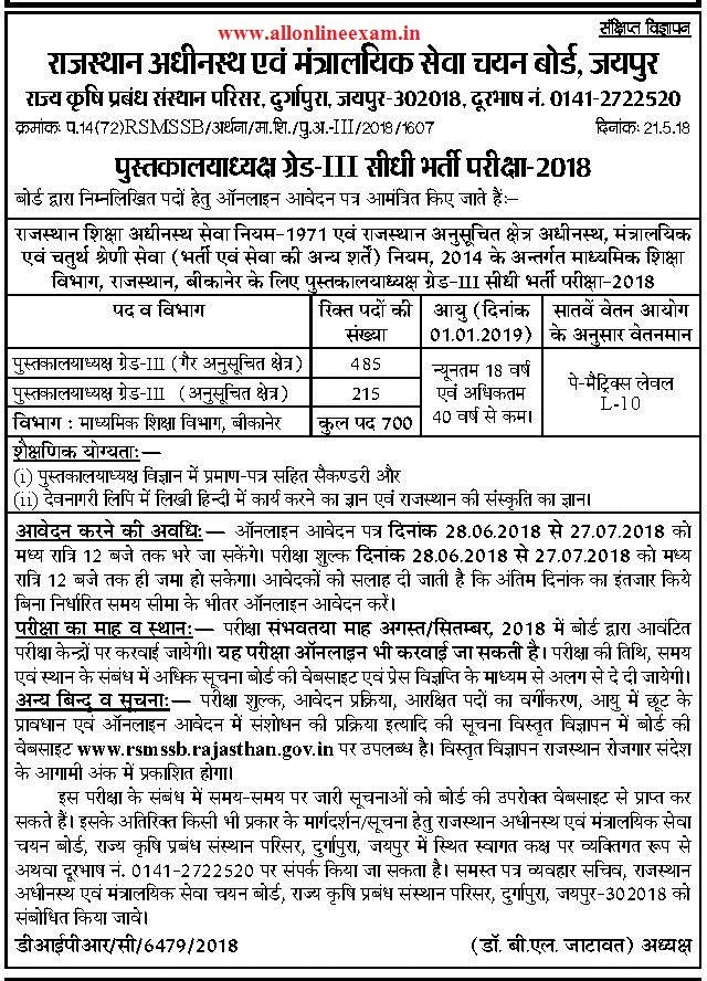 Rajasthan Library Officer Recruitment 2018